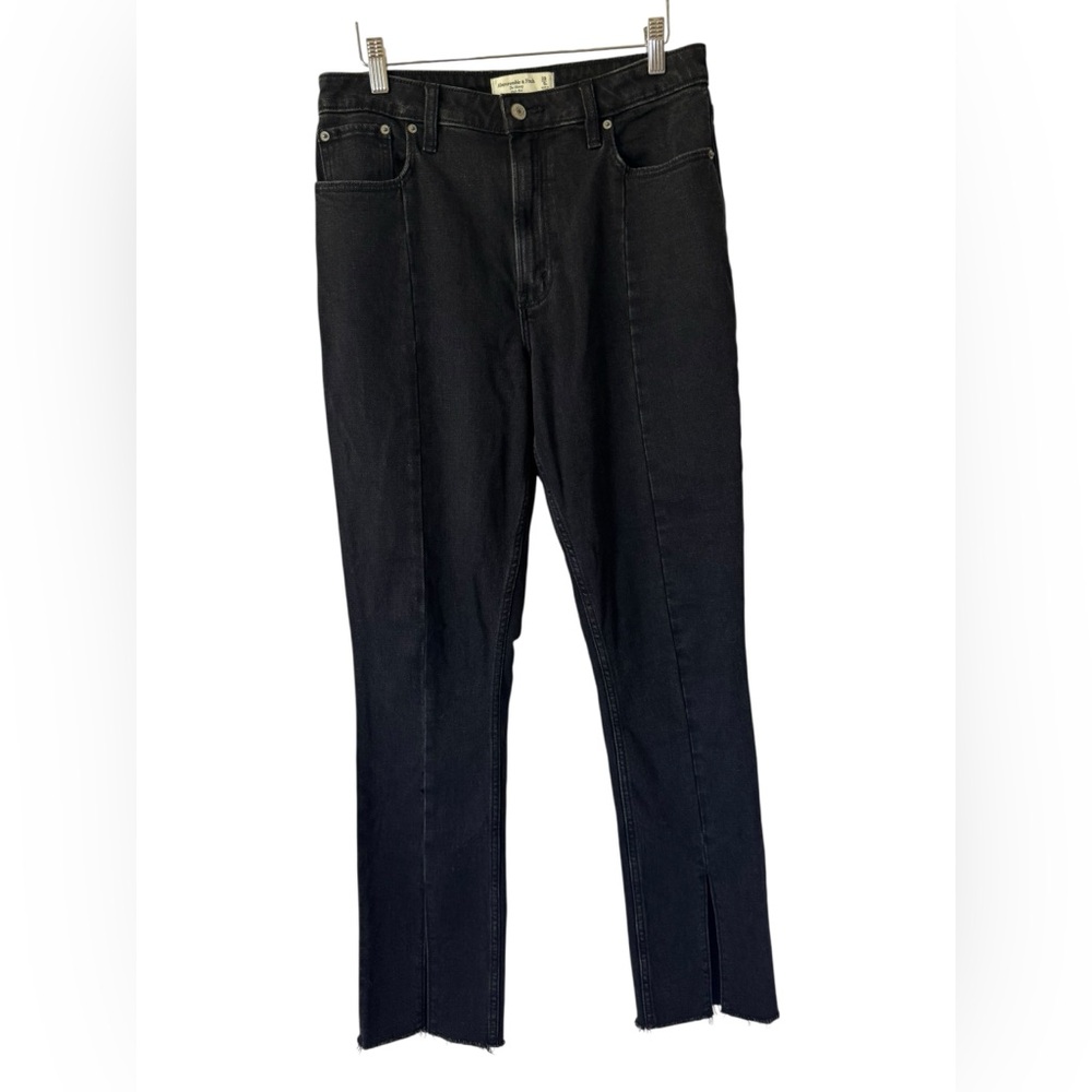 Abercrombie & Fitch High Rise Skinny Jeans – Black Raw Hem Slit – Size 29